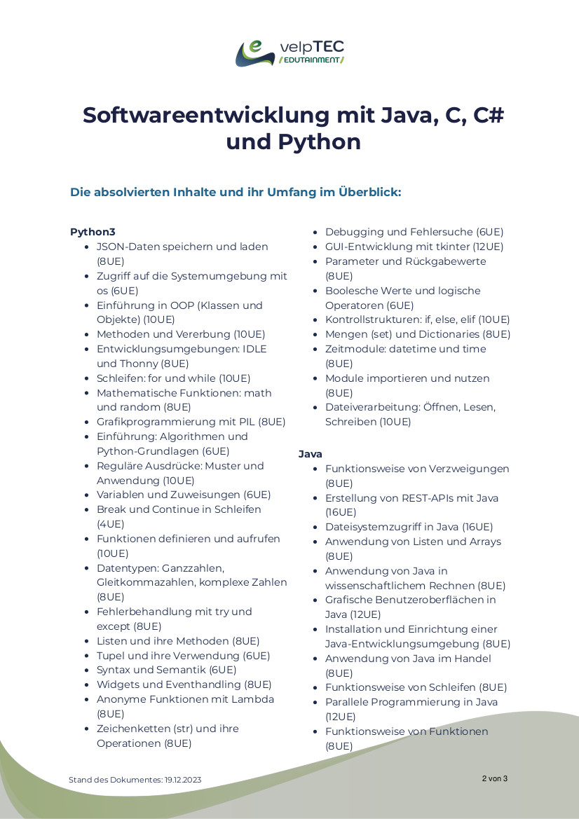 Inhalt - Zertifikat Softwareentwicklung